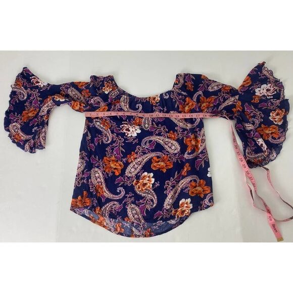 Whimsigoth Bell Sleeve Shirt Blouse Floral Rayon Blue Purple Small - Picture 3 of 8